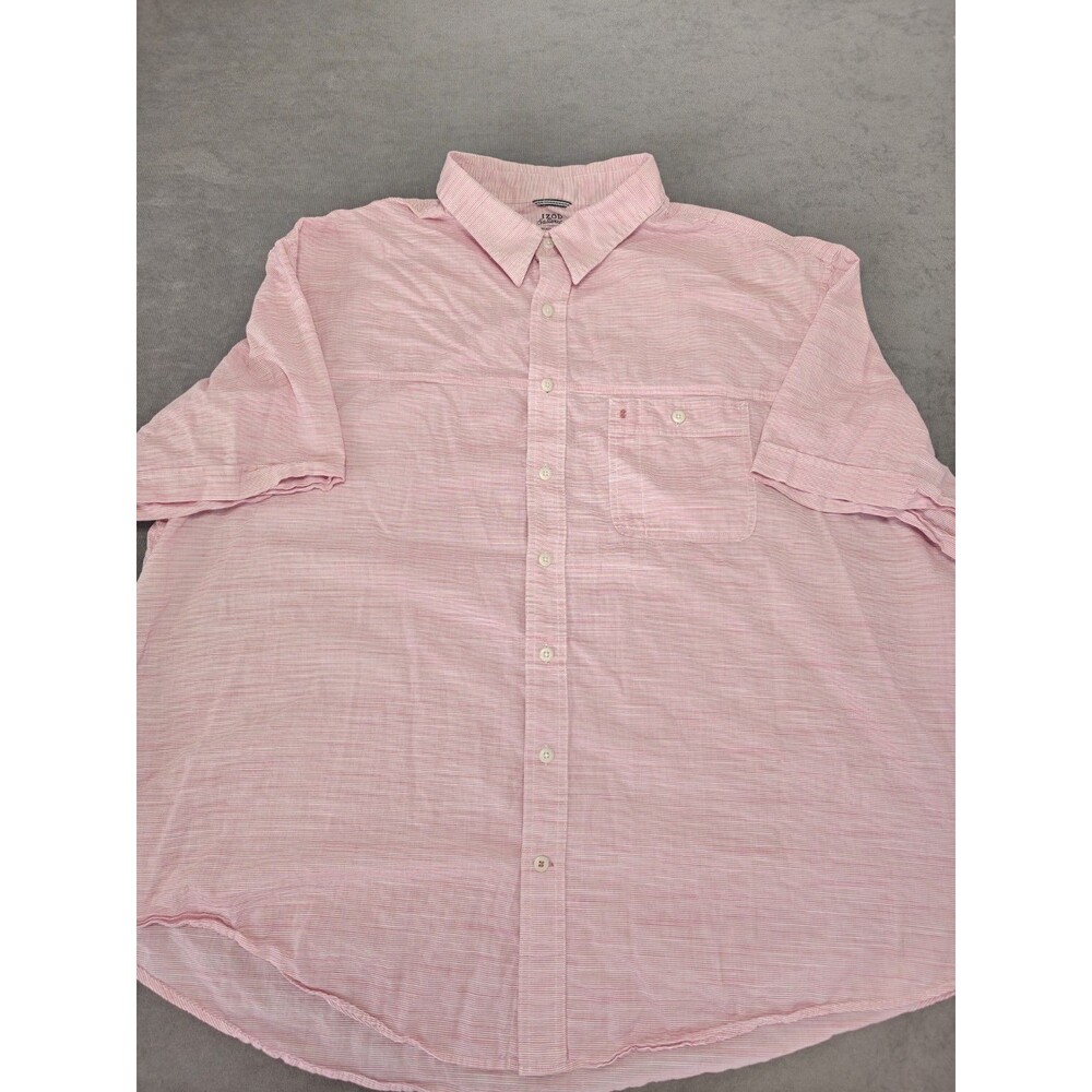 Izod Saltwater Mens 3XL Pink Stripe Short Sleeve Button Up Shirt Cotton